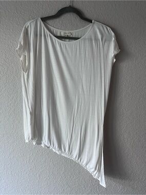 Max Studio White Asymmetrical Draped Dolman Tunic Top Size L